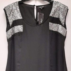 City Chic  Women's Sequin Splice Black Size Small Blouse